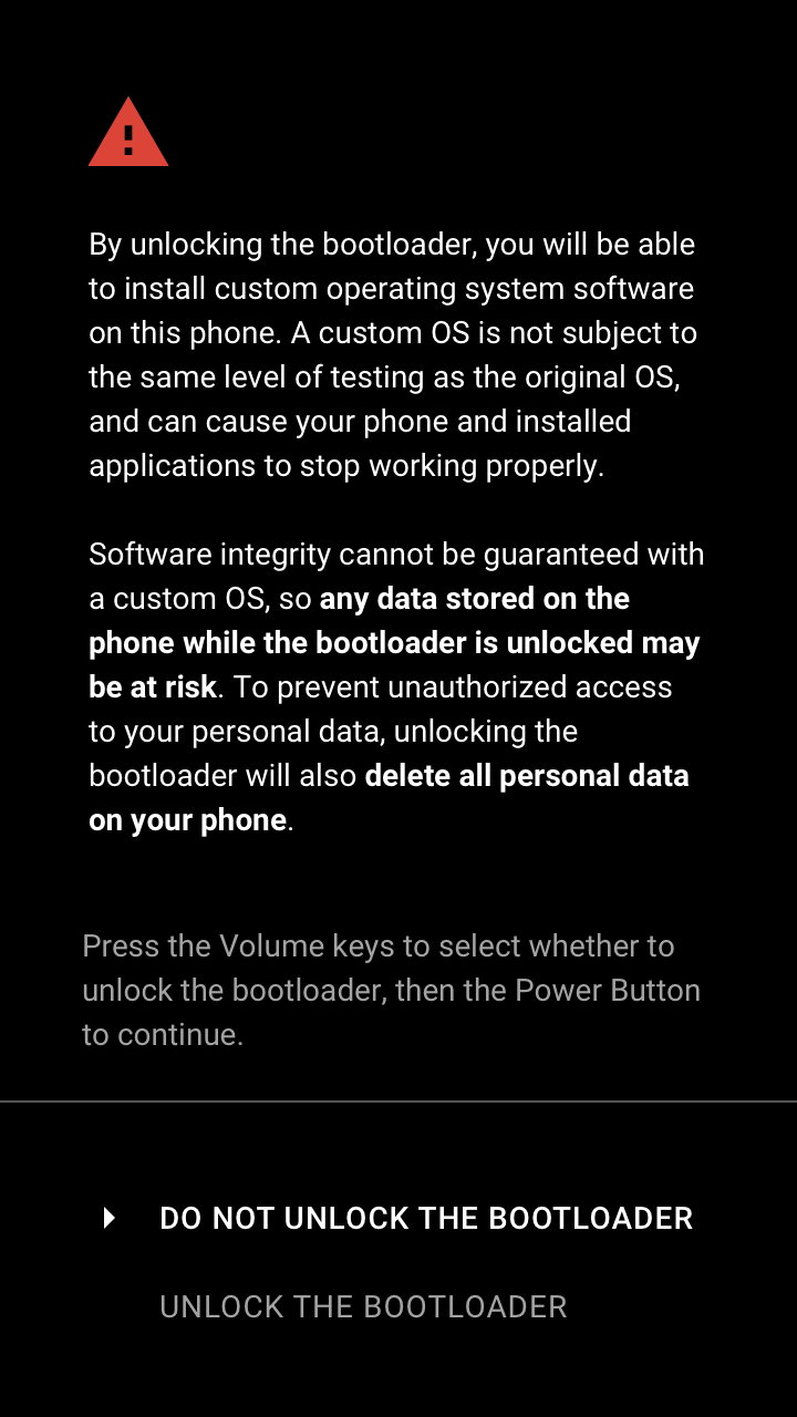 Example of an unlock confirmation screen